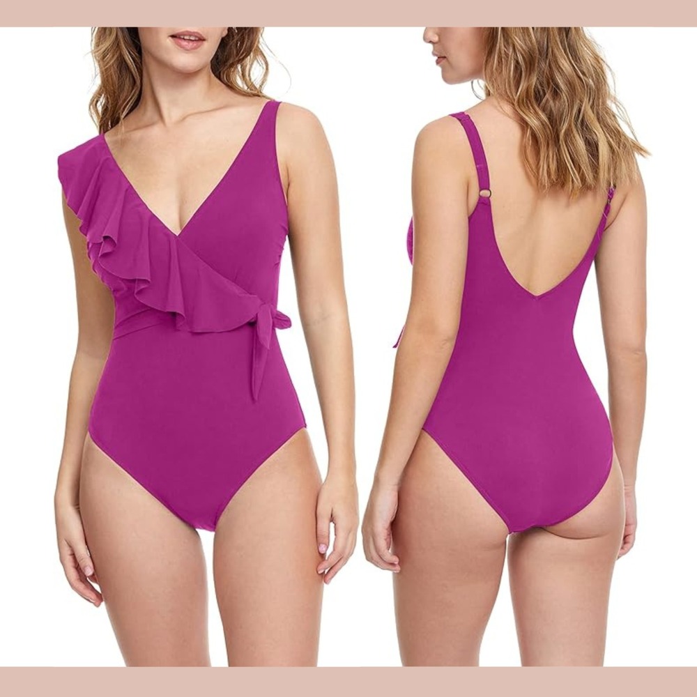 NWT $128 Gottex [ 6 US ] Tutti Frutti V-Neck Ruffle One Piece Swimsuit‎ U1343